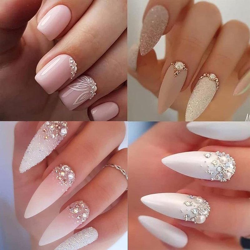 ITPOYOL Nail Art Pearls Flatback Pearls Nail Charms Metal Silver Gold Beads Luxurious Design Half Round White Beige Gems Jewelry Accessories for Women Manicure Decorations Supplies