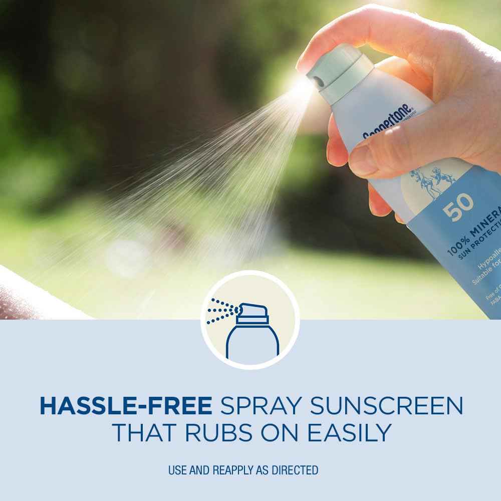 Coppertone Pure and Simple Mineral Sunscreen Spray SPF 50 (5 Oz) + Sunscreen Stick SPF 50 (0.49 Oz) with Zinc Oxide Protection, Hypoallergenic, Fragrance Free