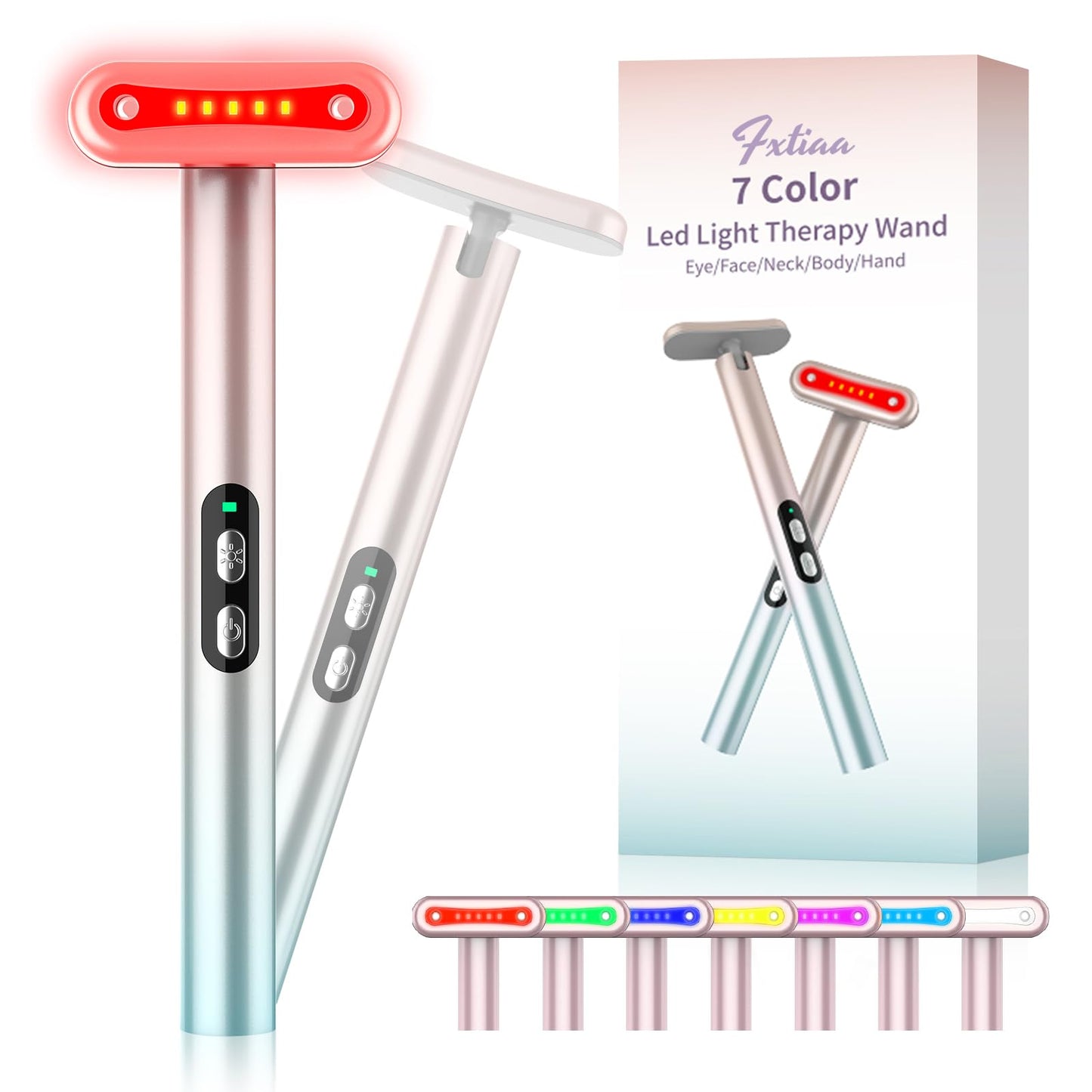 Fxtiaa Led-Face-Wand，7 in 1 LED Light Therapy Facial Red & Blue Rejuvenation Tool