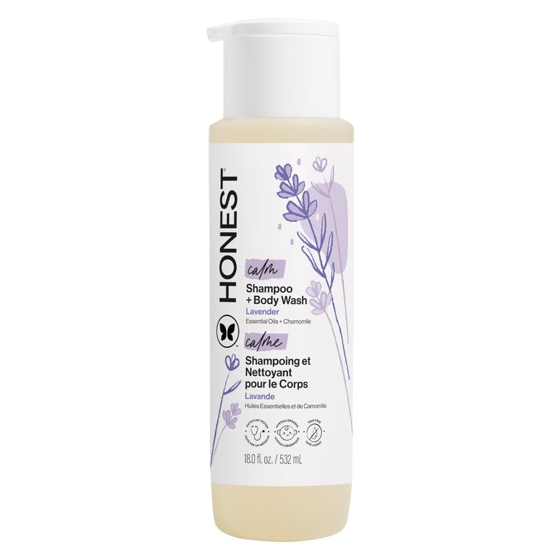 The Honest Company 2-in-1 Cleansing Shampoo Body Wash Gentle for Baby, Naturally Derived, Tear-free, Hypoallergenic, Lavender Calm, 18 fl oz