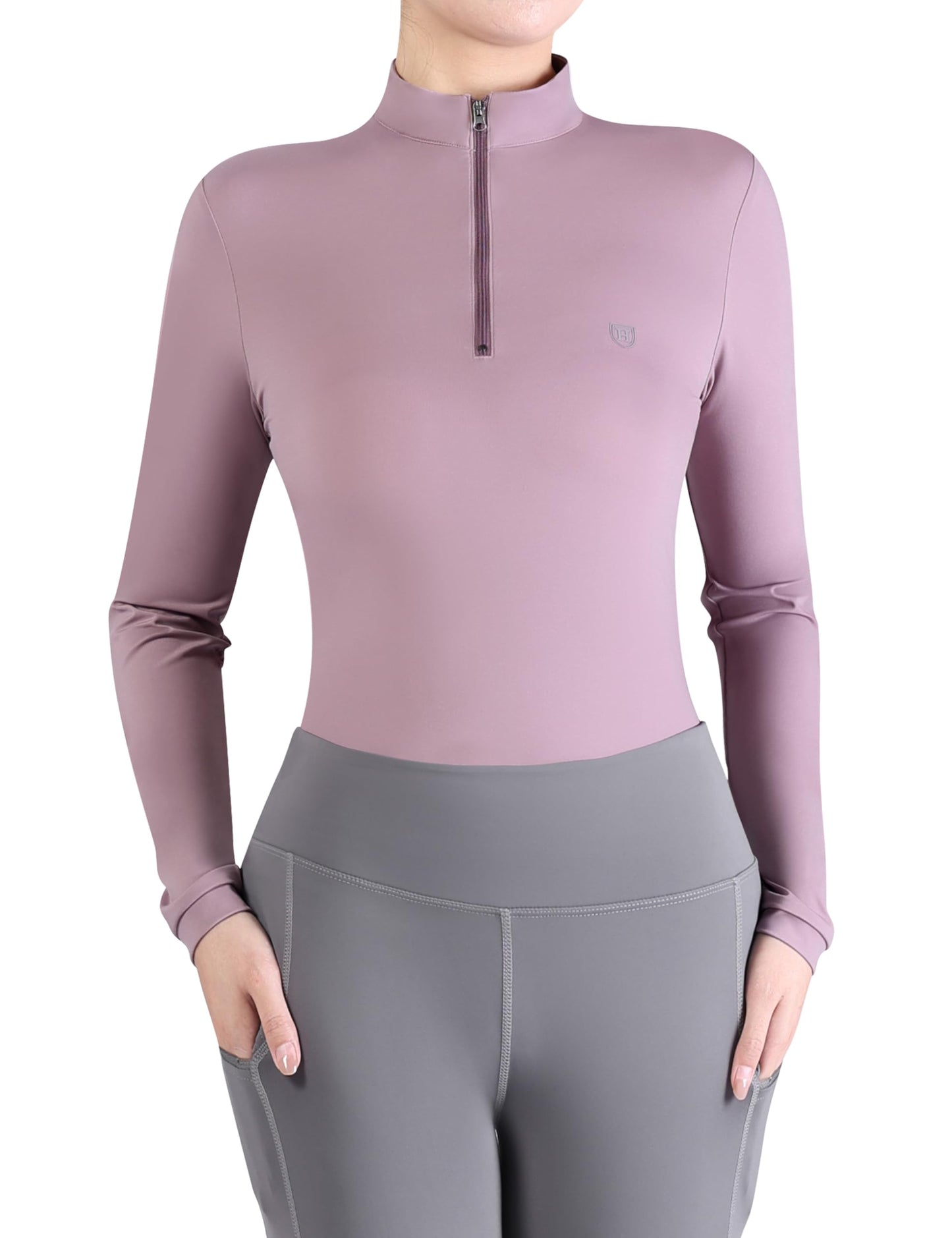 Harrison Howard Women's Equestrian Sweat Absorption Quick Drying Horse Riding Long Sleeve Shirt 1/4 Zip Base Layer Plum X-Large