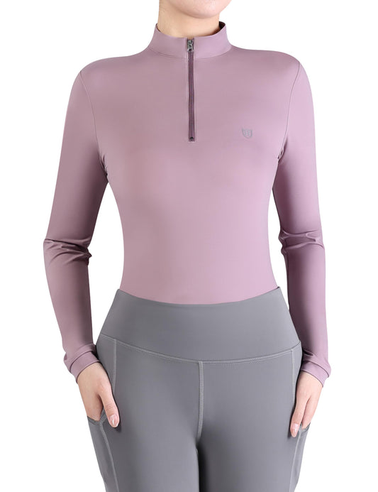 Harrison Howard Women's Equestrian Sweat Absorption Quick Drying Horse Riding Long Sleeve Shirt 1/4 Zip Base Layer Plum X-Large