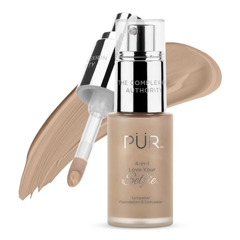 PÜR MINERALS 4-in-1 Love Your Selfie Longwear Foundation and Concealer - Unique, Dual-Applicator Component - Covers Blemishes and Imperfection - Reduce Fine Lines and Wrinkles - TN3-1 oz Makeup