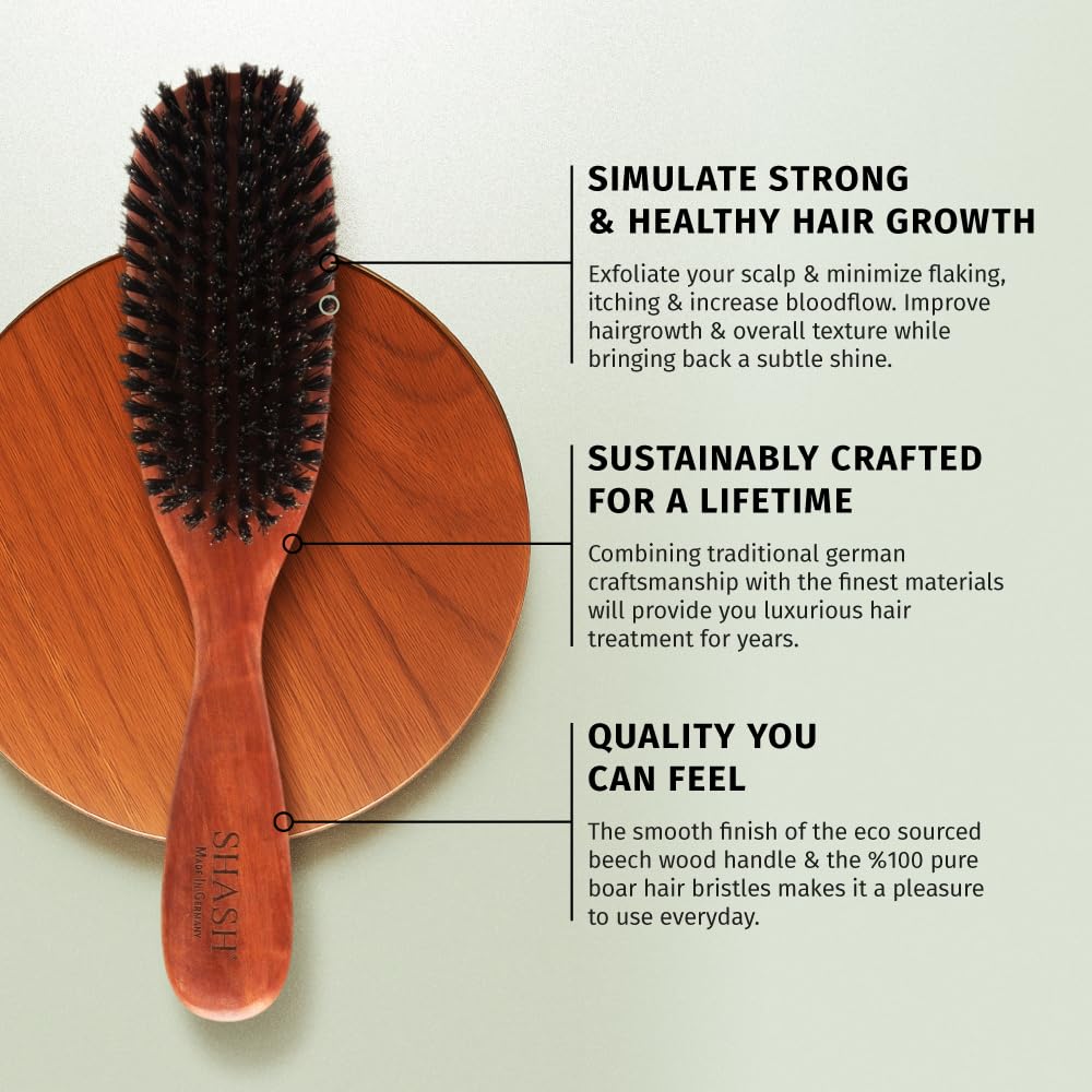 Classic German Boar Bristle Hair Brush - Conditions Hair, Improves Texture | Fine to Normal Hair
