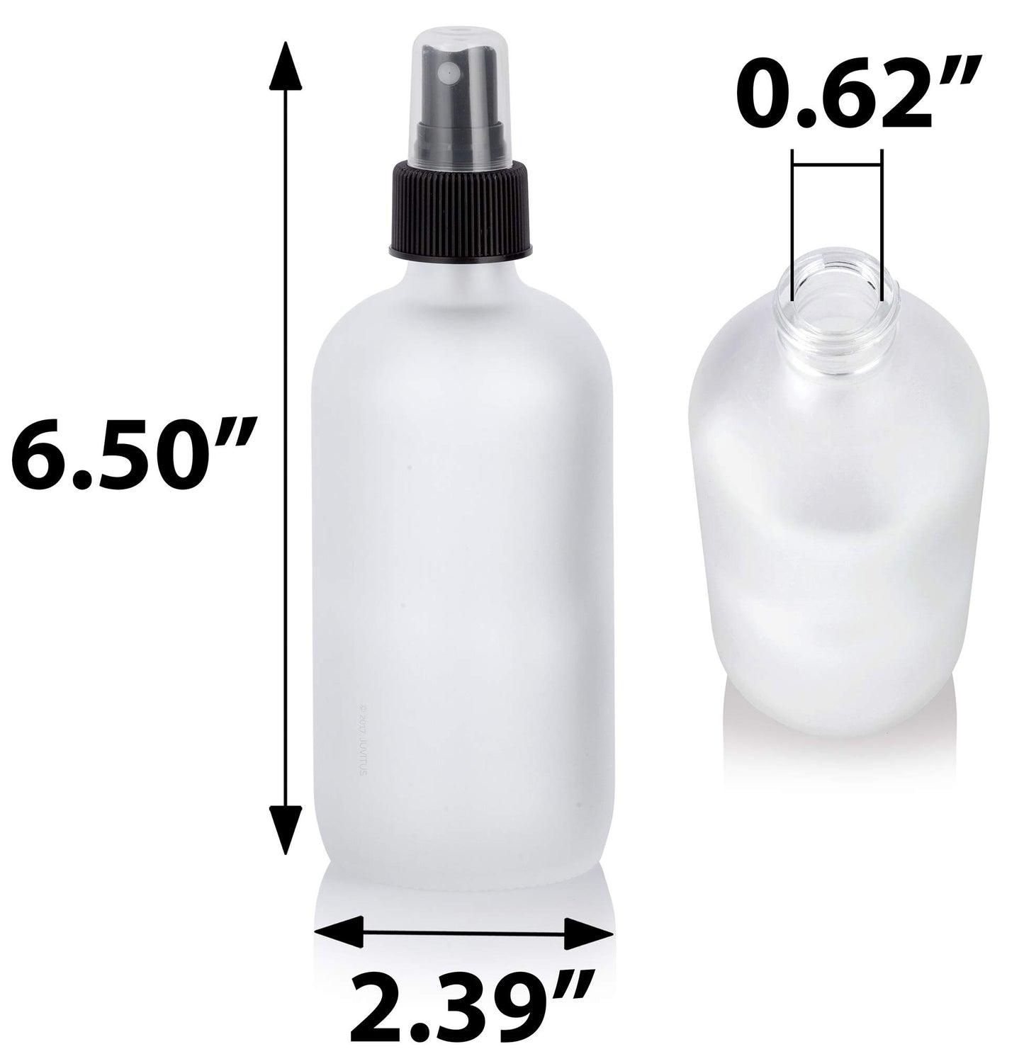 JUVITUS 8 oz Frosted Clear Glass Boston Round Bottle with Black Fine Mist Spray (6 Pack)