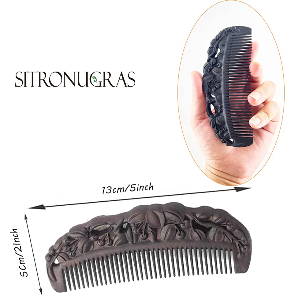 Natural Hair Comb - Black Sandalwood Fine Tooth Wooden Comb | Anti-Static, Handmade, Gift Box Included