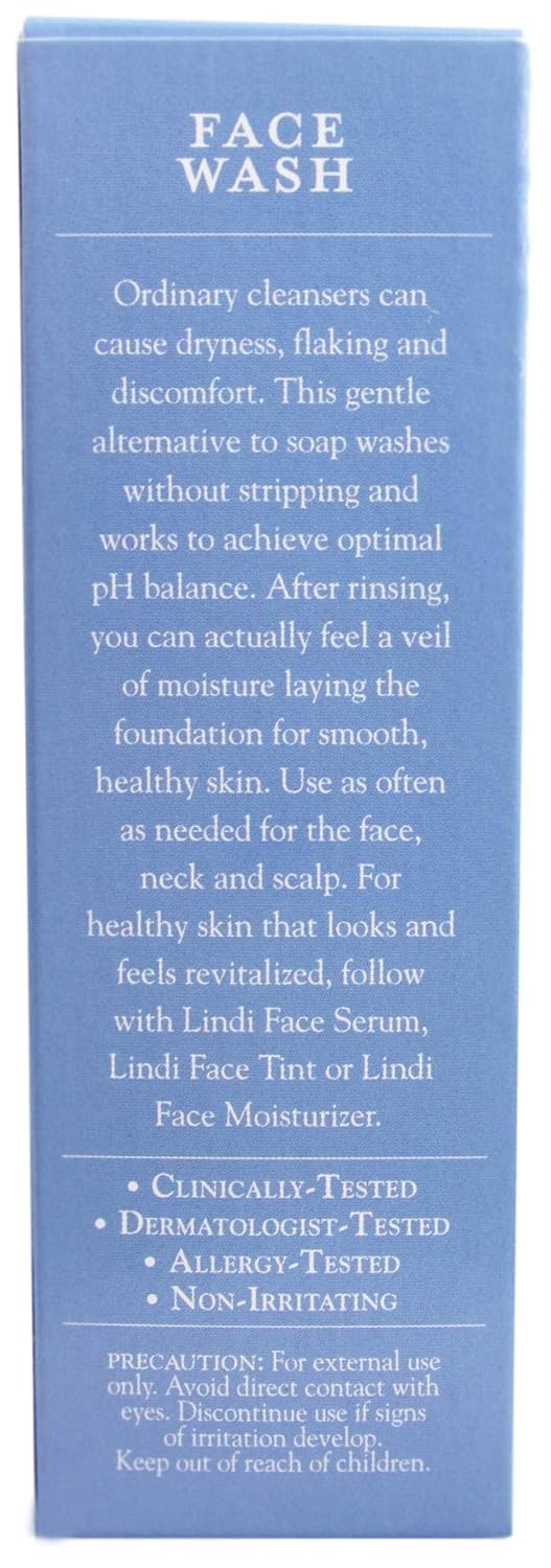 Lindi Skin Face Wash - Gentle Non-Foaming Daily Cleanser for Sensitive & Compromised Skin, Won't Strip, Sting, or Disturb the Skin Barrier, Reduce Facial Rashes, Redness, and Itching (4 fl oz)