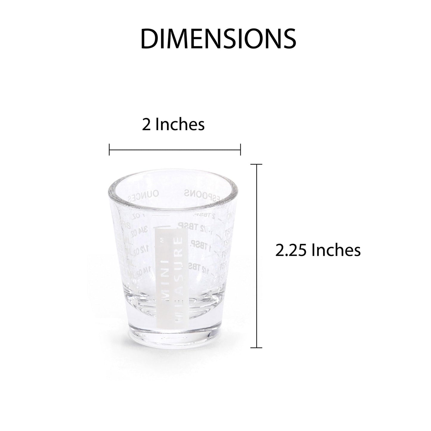 Kolder Mini Measure Heavy Glass, 20-Incremental Measurements Multi-Purpose Liquid and Dry Measuring Shot Glass, White