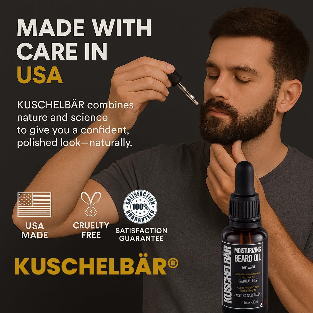 KUSCHELBAR - Beard Oil for Men | Beard Oil for Beard Growth | Provides Hydration, Softness, and Shine | Deep Moisture, Nourishment & Frizz Control | Leave-In, Non-Greasy, Lightweight l 3,38 fl.oz