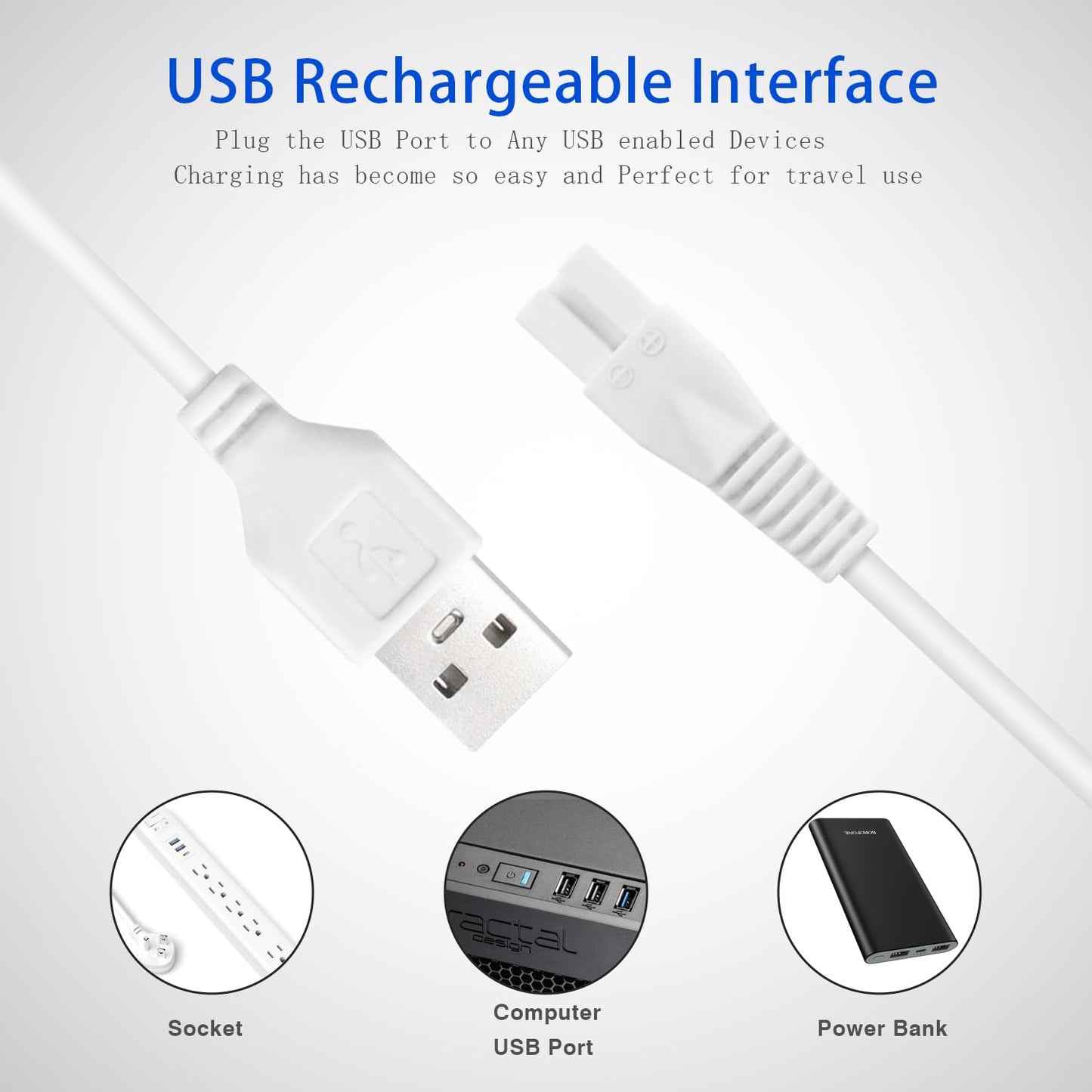 2 PCS Charger Cord Replacement for Pritech Electric Feet Callus Remover Foot Pedicure, USB Power Adapter Charging Cable