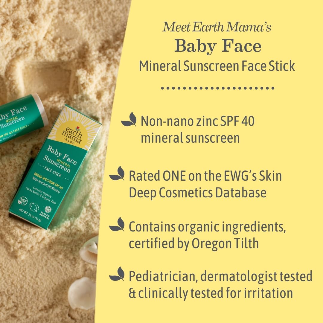 Earth Mama Baby Mineral Sunscreen Lotion & Face Sunscreen Stick Set SPF 40 - Non-Nano Zinc - Broad Spectrum for Babies, Kids & Family - Water Resistant Sun Protection