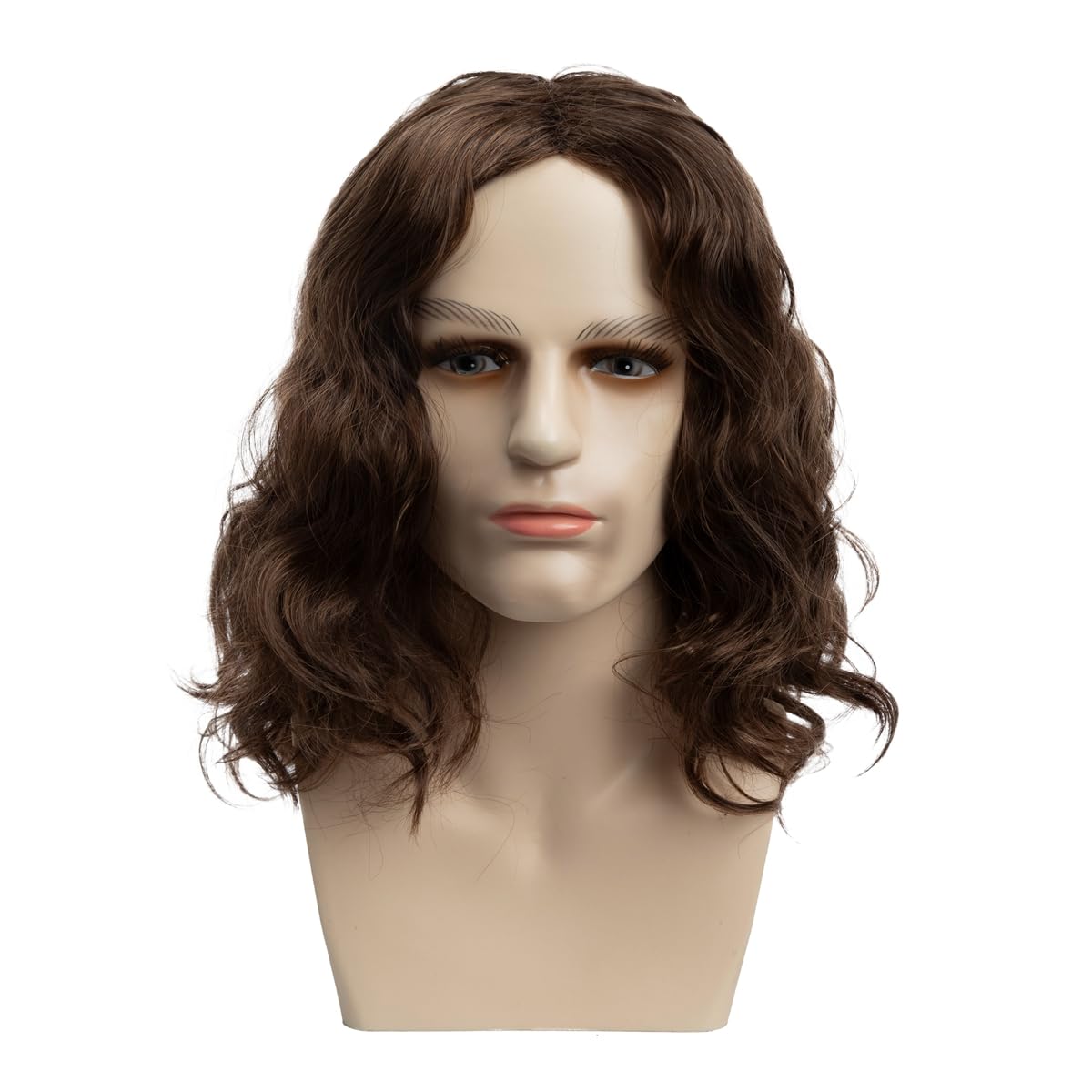 Wiwige Short Wavy Brown Wig for Men Middle Part Short Culry Synthetic Fiber Wig for Male