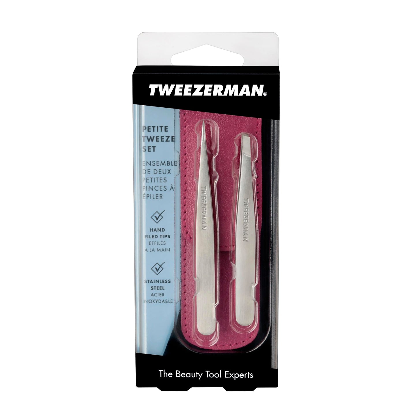Tweezerman Petite Tweeze Set for Eyebrows with Travel Case Pink Case