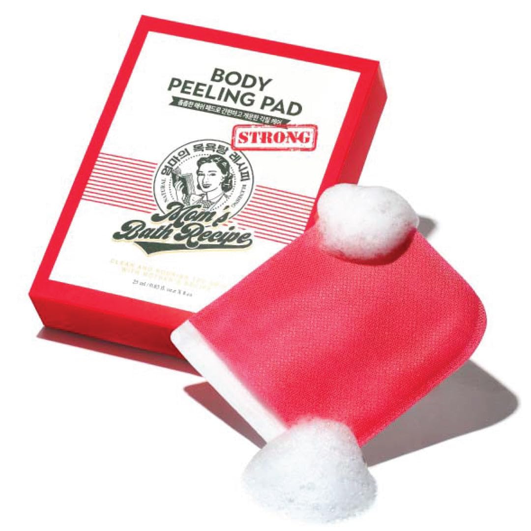 Mom’s Bath Recipe Body Peeling Pad Strong, All in One Bubble Body Wash & Scrub Gloves with Kelp & Biotics, Intense Exfoliating Mitts for Dead Skin Cells, Goosebumps and Scaly Skin, 8 Sheets