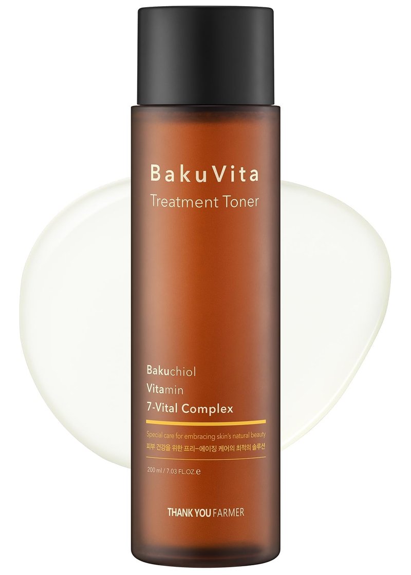 THANKYOU FARMER BakuVita Treatment Toner With Retinol Alternative Bakuchiol, Vitamin C+E, Hydrating, Slow Aging, Vegan Korean Face Toner, 7.03 Fl oz (200ml)