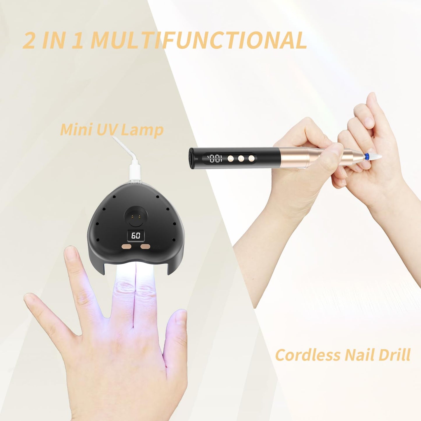 Denabuty Cordless Electric Nail Drill File: 35000RPM Professional Nail Drill Machine with UV LED Nail Lamp Charging Base, Manicure Pedicure Kit E File for Acrylic Gel Dip Powder Polish Black