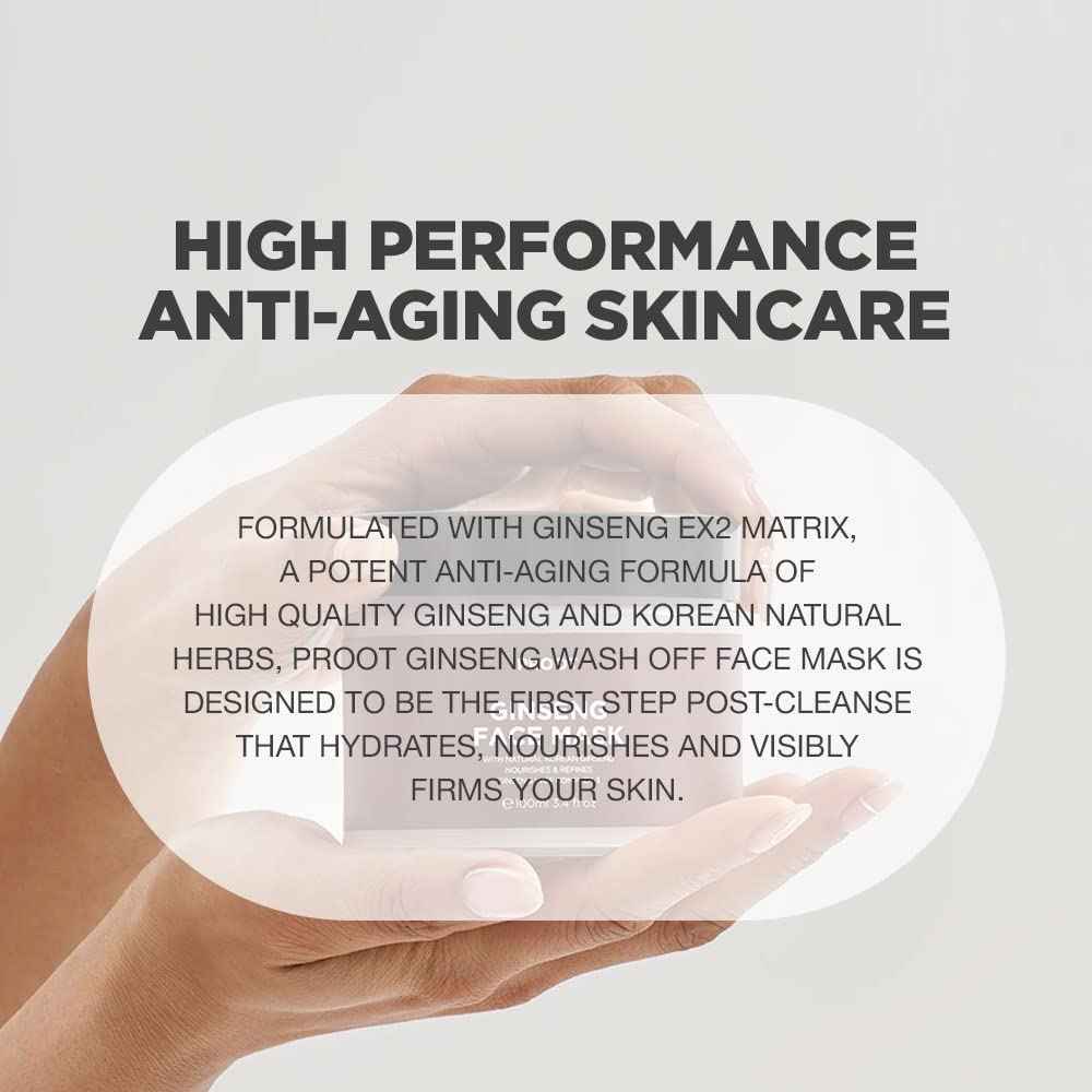 PROOT Ginseng Face Mask | 52.9% Korean Red Ginseng Extract | Skin Rejuvenating Formula for Wrinkles, Fine-Lines, Firmness and Elasticity | Korean Skin Care, Vegan, Cruelty-free | 3.4 fl. oz.