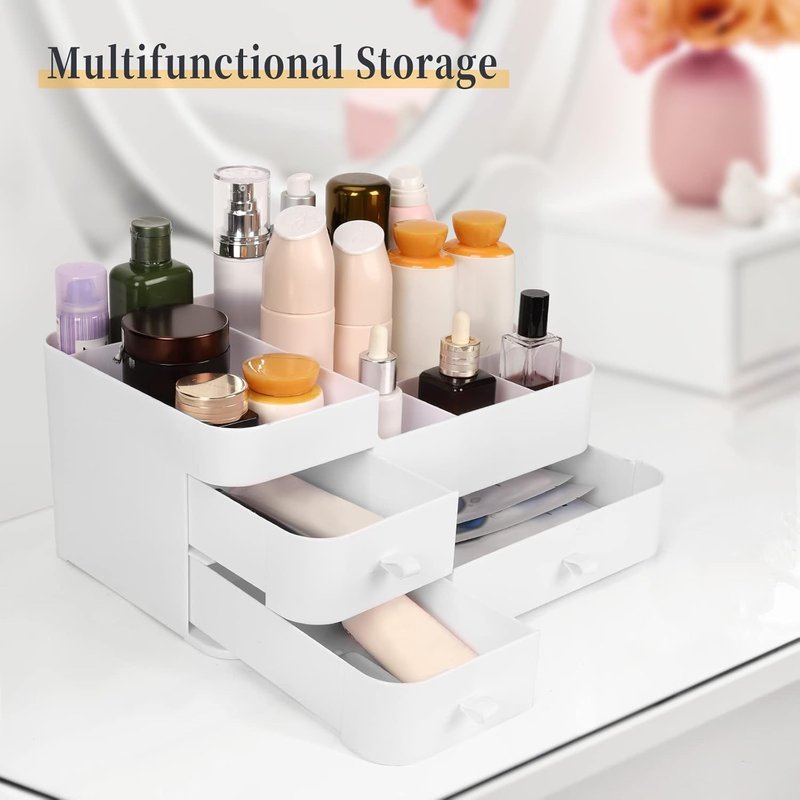 BTremary Makeup Organizer for Vanity, Large Capacity Desk Organizer with Drawers for Cosmetics, Lipsticks, Jewelry, Nail Care, Skincare, Ideal for Bedroom and Bathroom Countertops