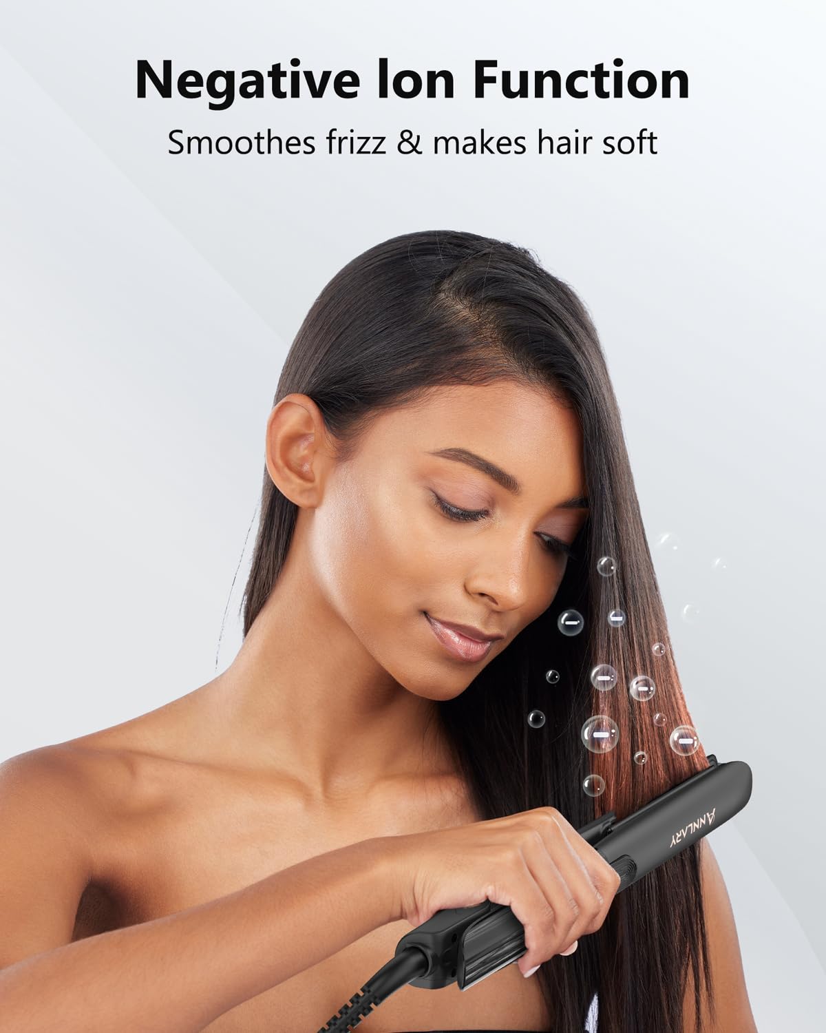 Annlary Hair Straightener 1 Inch Flat Iron and Curler 2 in 1 Titanium Ceramic Ionic Dual Voltage Straightener with Heat-Resistant Silicone, for Less Frizz, Shinier & Smoother