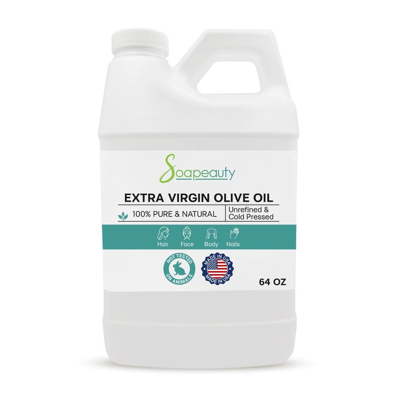 Soapeauty Extra Virgin Olive Oil | 100% Pure & Natural Unrefined Cold-Pressed Carrier Oil | Massage & Body Oil | for Skin, Face, Hair, and Soap Making | Carrier for Essential Oils - 64 Fl Oz