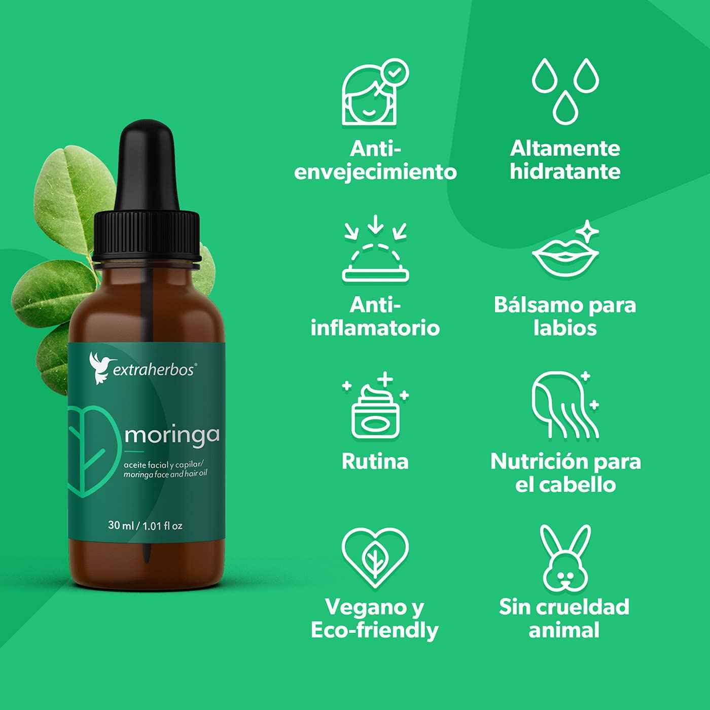 Extraherbos Mexican Moringa Oil - Cold-Pressed from Family Farm - Pure Anti-Aging Face & Hair Oil - Traditional Beauty Formula - 1 fl oz