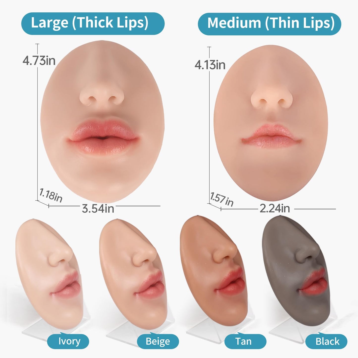 Vnmcry Silicone Nose Mouth Model Soft Flexible Piercing Practice Body Parts Silicone Lips Realistic Face Piercing Model Display (Ivory, M-Thin Lip)