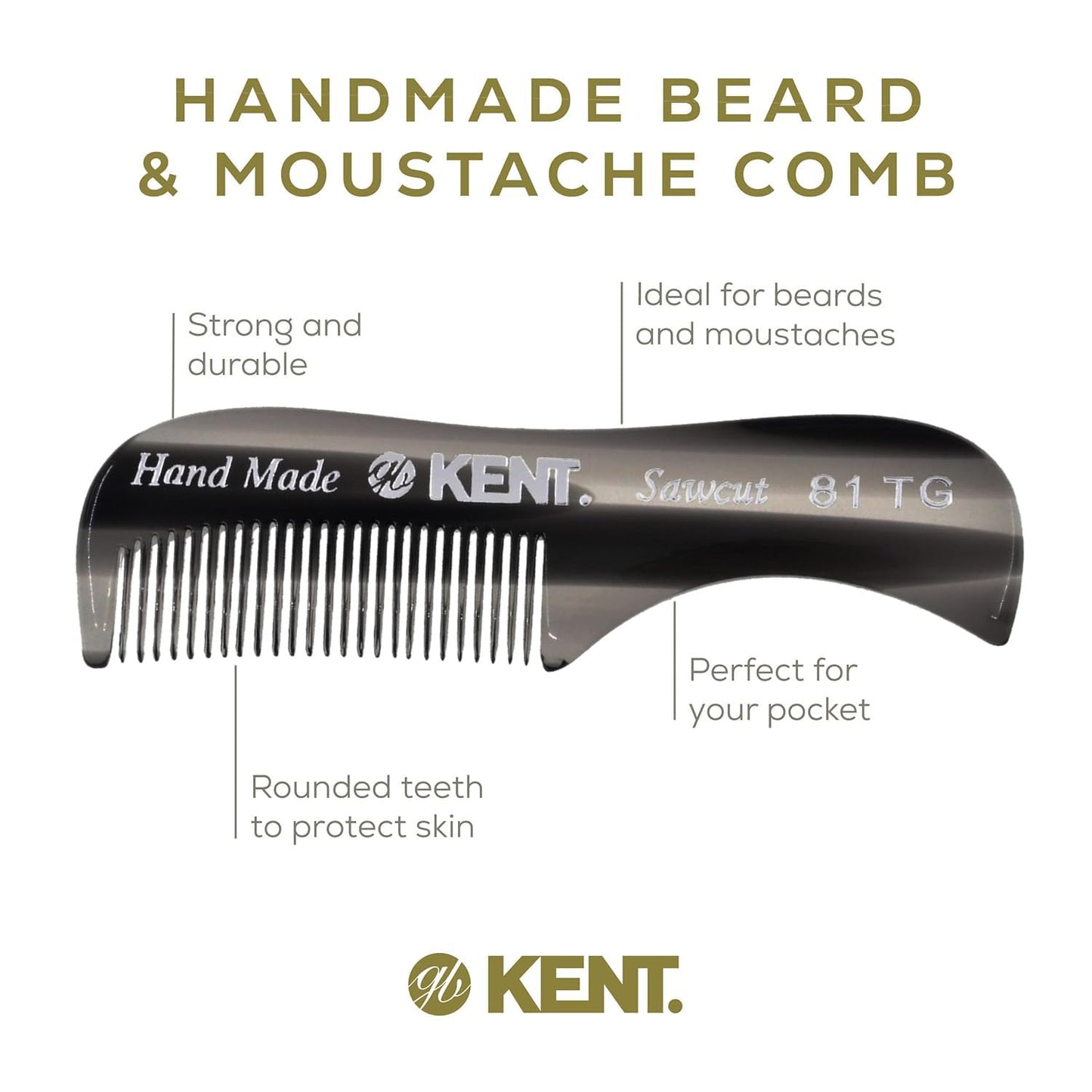 KENT A 81T Graphite X-Small Men's Beard Mustache Pocket Comb, Fine Toothed for Facial Hair Grooming and Styling. Hand-Made of Quality Cellulose Acetate, Made in England
