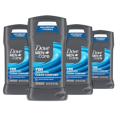 Dove Men+Care Antiperspirant Deodorant Stick 4 Count Clean Comfort 72-Hour Sweat & Odor Protection Antiperspirant for Men With 1/4 Moisturizing Cream 2.7 oz