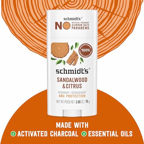 Schmidt's Aluminum-Free Vegan Deodorant Sandalwood & Citrus 2 Count for Women and Men, with 24 Hour Odor Protection, Natural Ingredients, Cruelty-Free, 2.65 oz