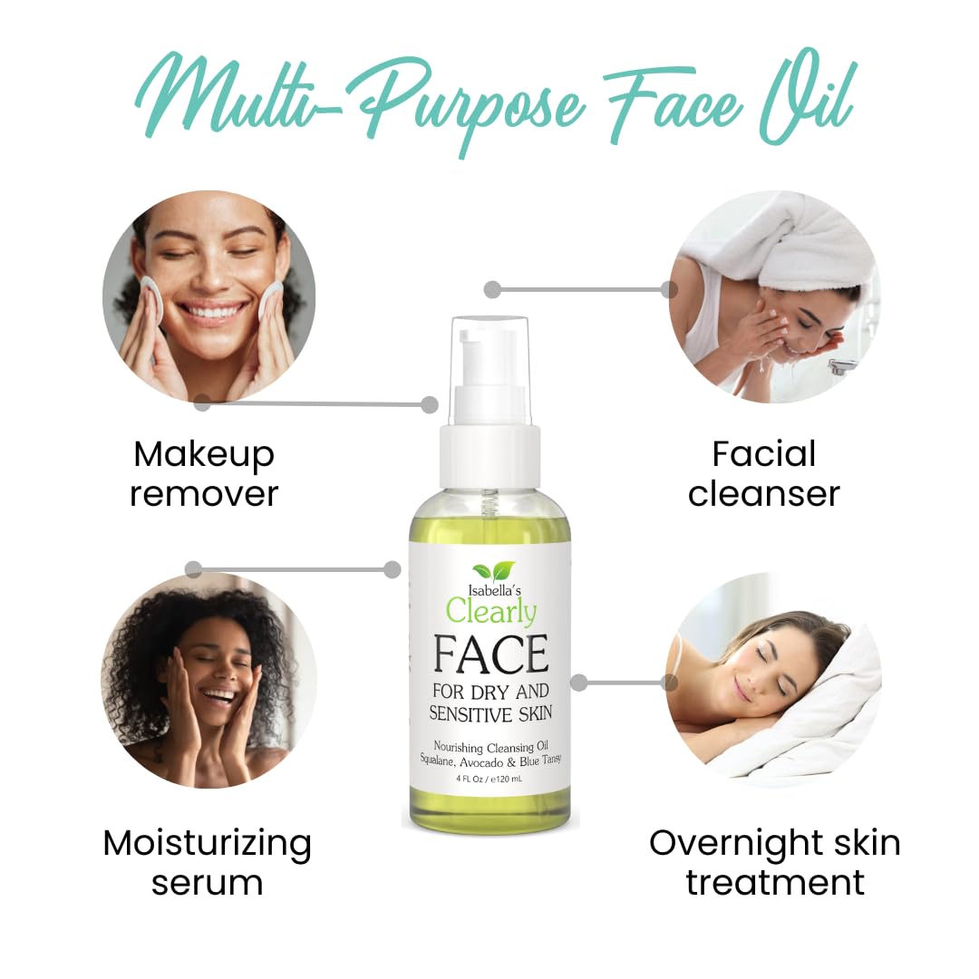 Clearly FACE, Natural Oil Cleanser Face Wash and Makeup Remover | Anti Aging Cleansing Oil with Rosehip, Avocado, Sea Buckthorn, Vegan Squalane | Water Free, Made in USA