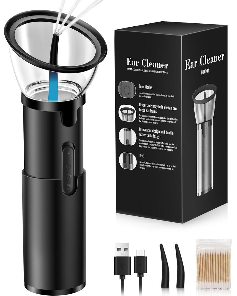 Ear Wax Removal-Electric Ear Cleaner, Retractable Ear Cleaning Kit, Safe Ear Wax Removal Tool, Effective Ear Irrigation Flushing System, Waterproof Ear Washer for Humans with 4 Pressure Modes