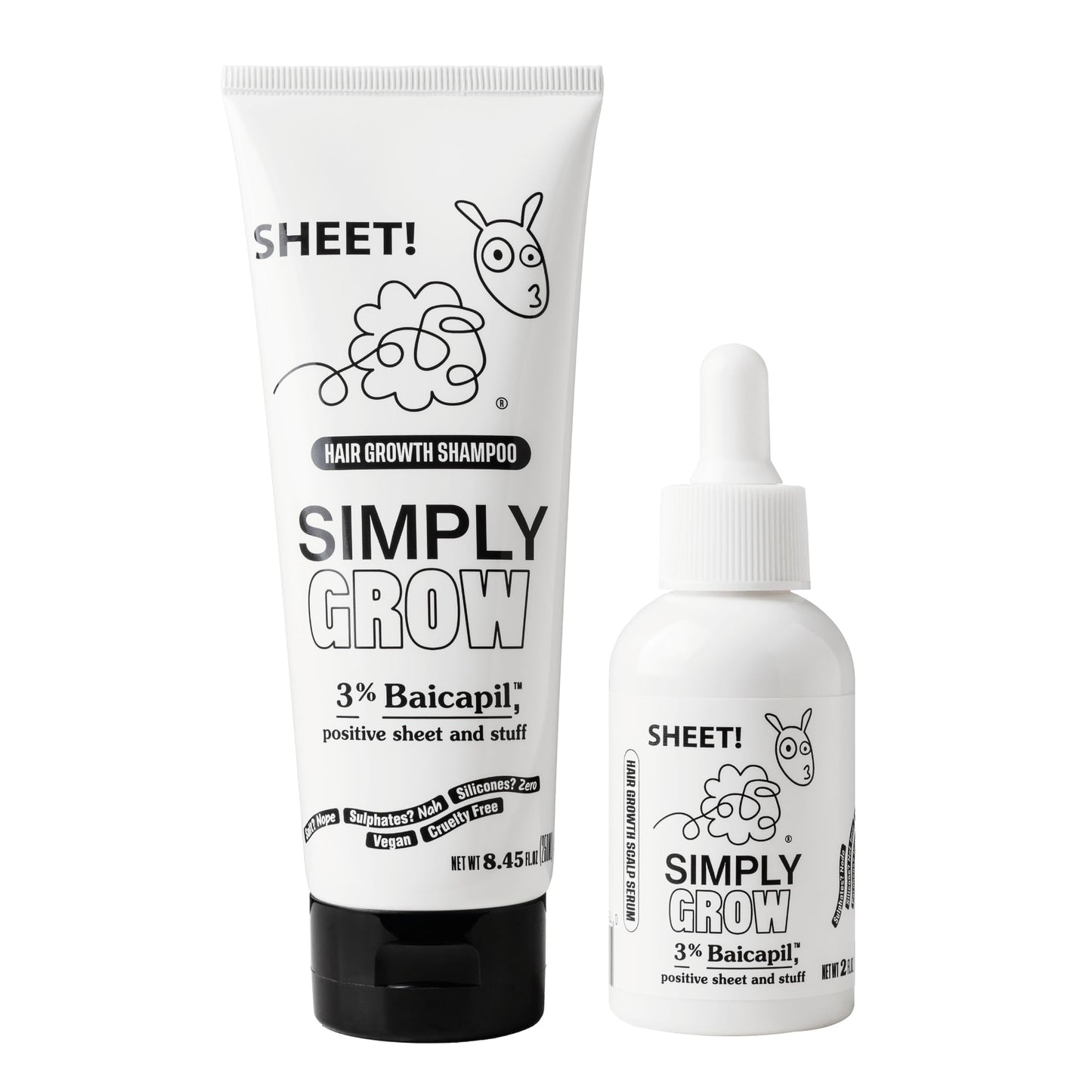 Sheet - Hair Growth Treatment Shampoo & Serum Kit - 8.45 fl oz shampoo + 2 fl oz tonic - 3% Baicapil complex - Water-based sulfate-free formula for fuller-looking hair