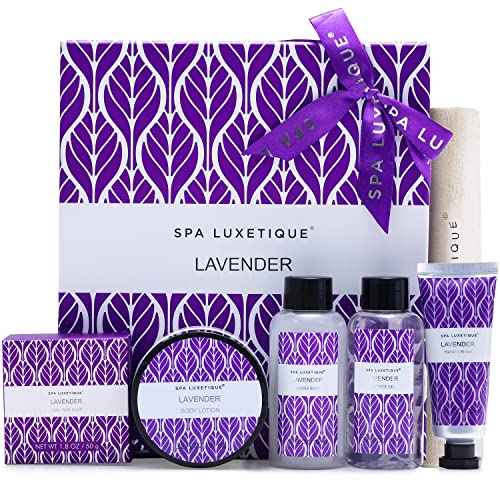 Spa Luxetique Lavender Spa Set, Bath Set for Women Gift, Relaxing Home Spa Kits Includes Body Lotion, Shower Gel, Bubble Bath, Hand Cream, Birthday Gifts for Women,Mothers Day Gifts