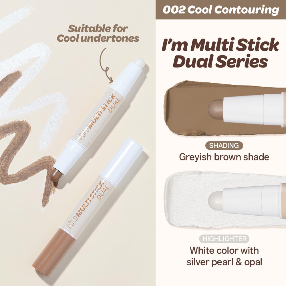 I'M MEME I'm Multi Stick Dual 002 Cool Contouring | Two Shade Shading and Highlighting Matte Finish | Suitable for Beginners Portable Size, Teen Girl Gifts, Gifts for Women, Beauty Gifts