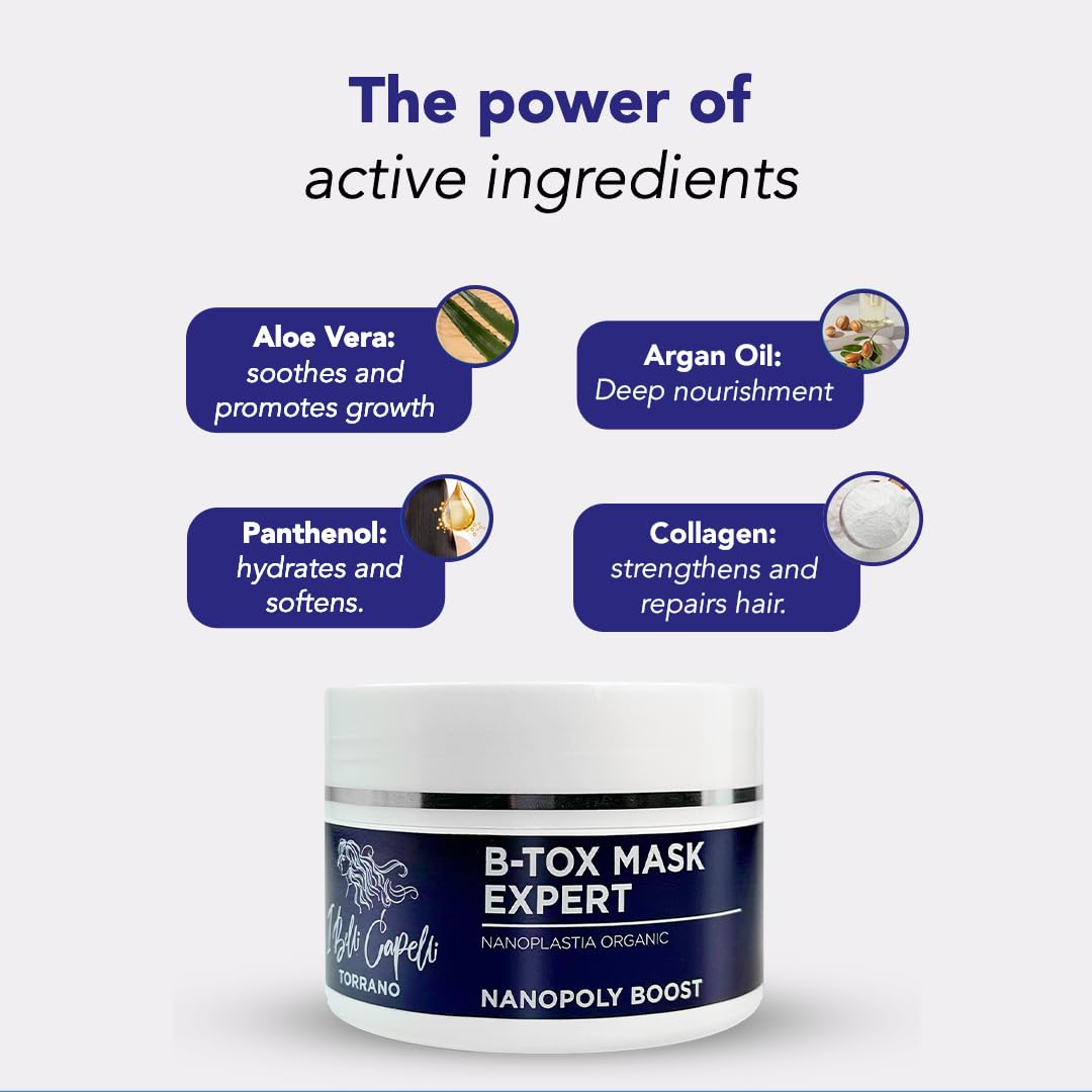 I Belli Capelli Torrano Hair B-tox Treatment, Nanoplastia Thermal Activated Mask for Dry Frizzy Hair, Formaldehyde Free - Results for up to 3 month - B-tox Capilar para el Cabello (250 ml/8.8 oz)