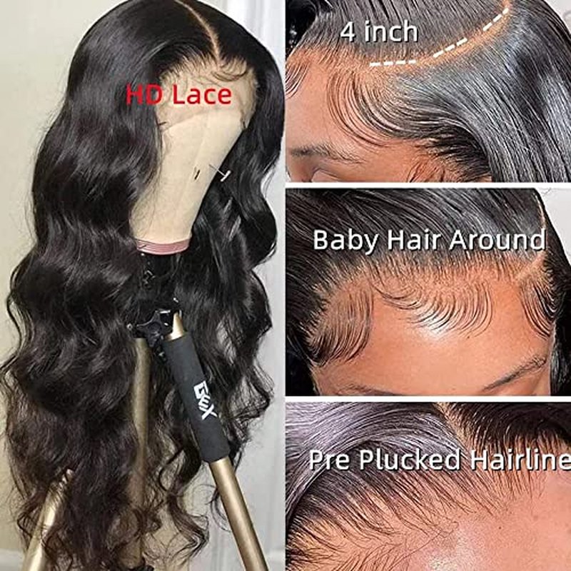 Body Wave 13x4 Lace Front Wigs Human Hair Pre Plucked HD Lace Frontal Wigs Human Hair Wavy Wigs for Black Women 150 Density 20 Inches