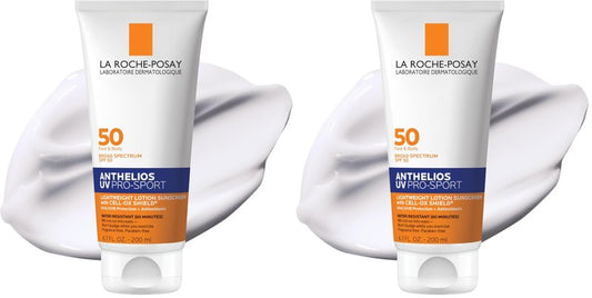 La Roche-Posay Anthelios UV Pro-Sport SPF 50 Sunscreen for Face&Body, Water&Sweat Resistant with Non-Drip Formula,Invisible Broad Spectrum Sunscreen Lotion,Lightweight&Breathable,6.7 Fl Oz (Pack of 2)