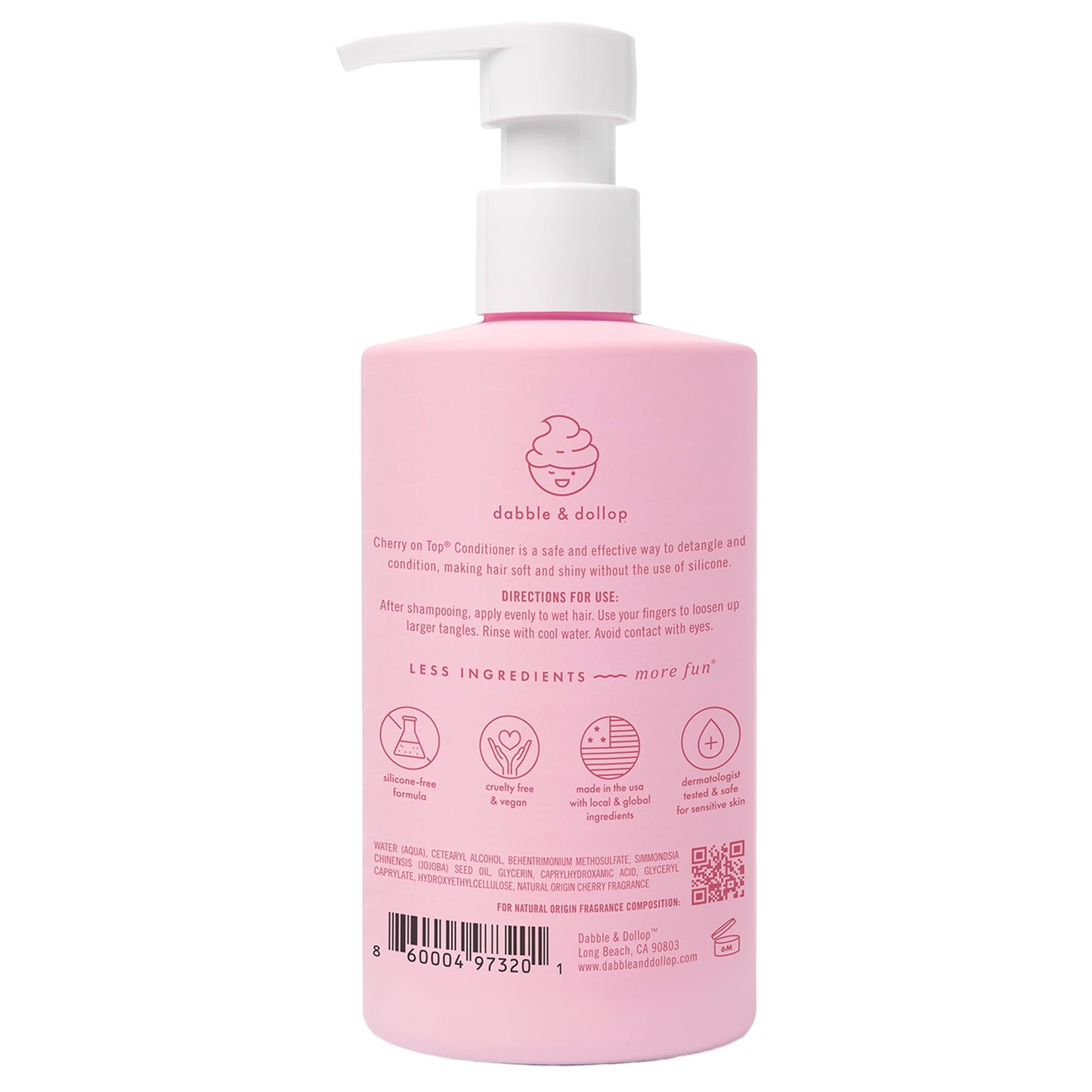 Dabble & Dollop Cherry on Top Kids Conditioner – Detangling Conditioner for Kids & Toddlers, Natural Origin, Non-Toxic, Vegan, Sulfate-Free Hair Conditioner for Soft, Smooth Hair (10 oz, Pack of 2)