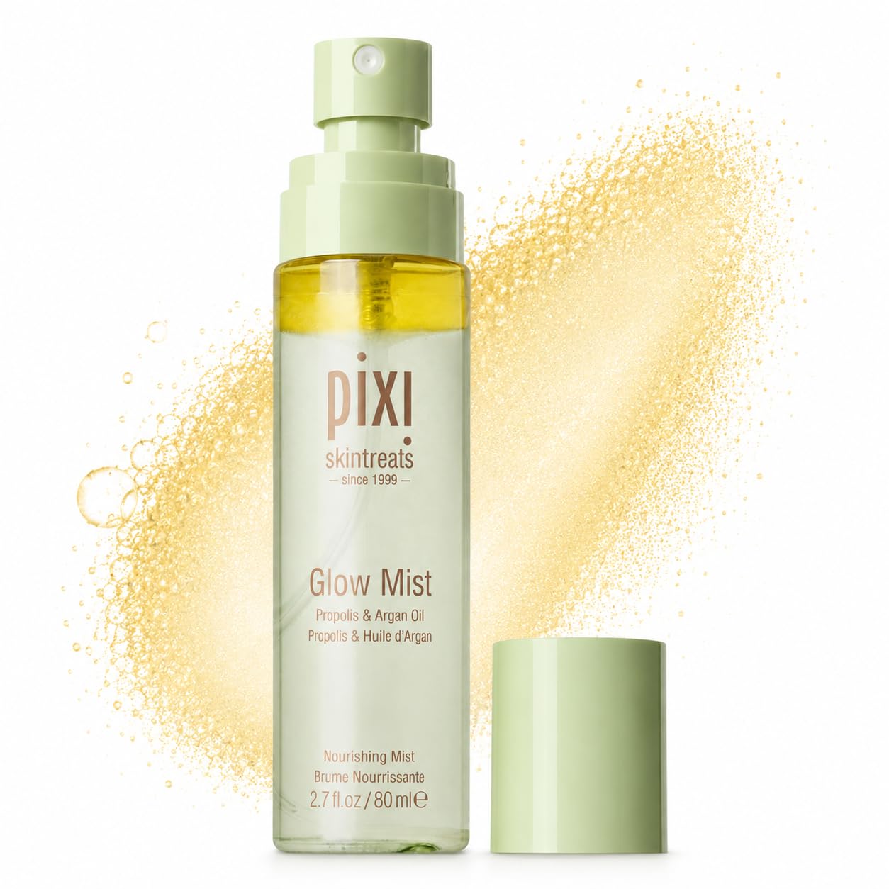 Pixi Beauty Glow Face Mist with Natural Oils | Glow Mist Illuminating Spray Revives Dull Dry Skin | Instant Radiance & Dewy Finish, Sets Makeup | Propolis & Argan Oil, Non-Greasy | 2.7 fl oz