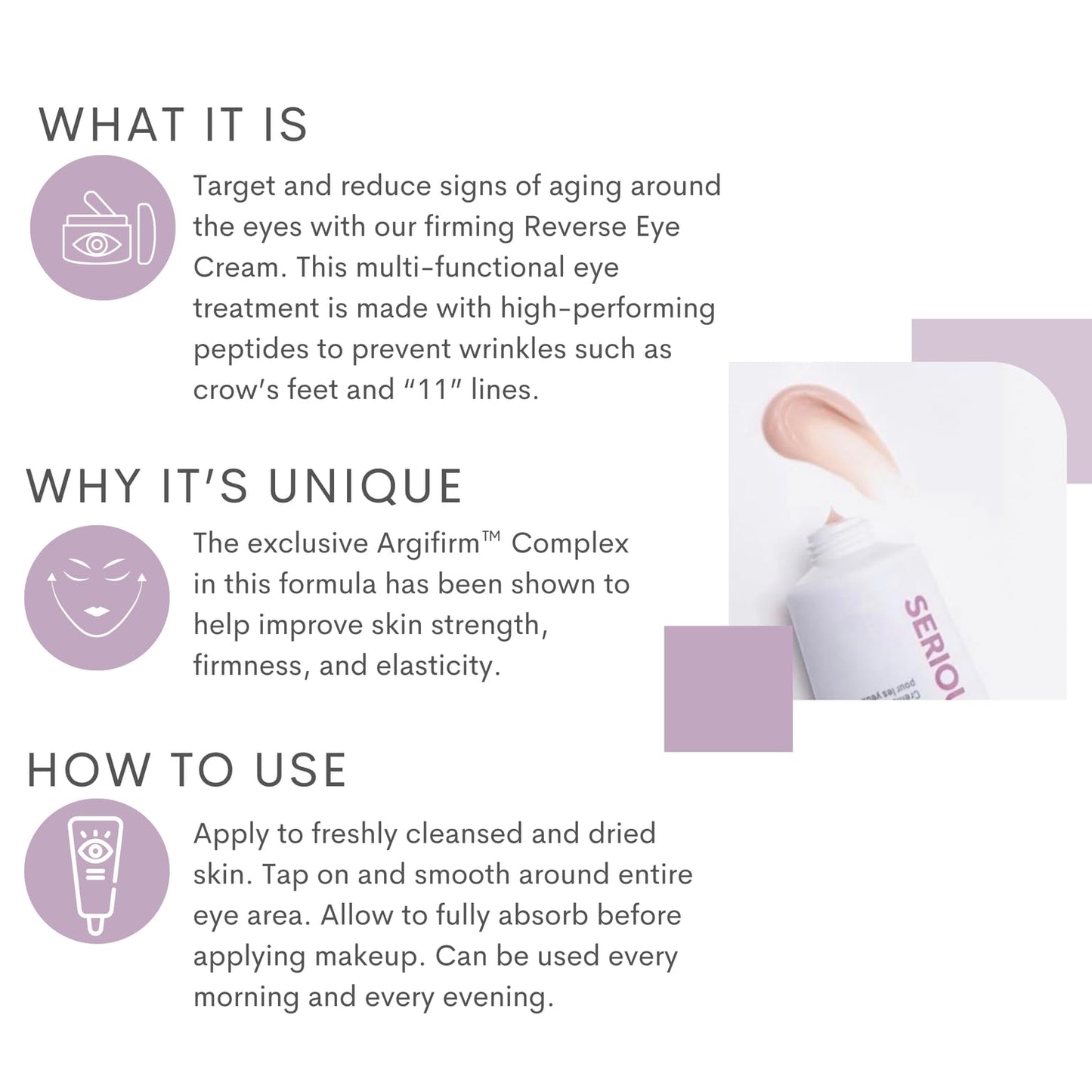 Serious Skincare Reverse Lift Firming Eye Cream with Peptides, Lift and Tighten Eyebrow, Under Eye, Hydrating, Smoothing Line & Wrinkle Formula, Anti-Aging Skin Care for Women, Men, 1 Oz