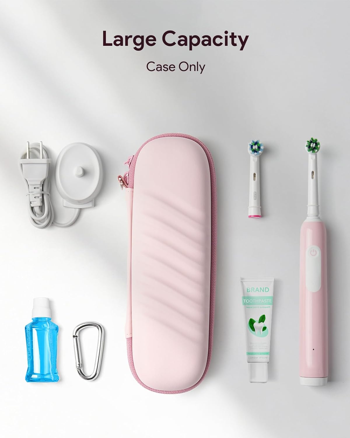 Electric Toothbrush Case for Oral-B Pro/iO & Philips Sonicare - Waterproof Travel Storage Bag with Mesh Pocket (Pink)