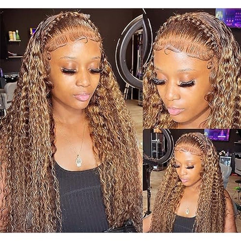 Highlight 13x6 Lace Front Wigs Human Hair Honey Blonde Ombre Deep Wave Lace Front Wigs Human Hair for Black Women 180% Density (26 Inch)