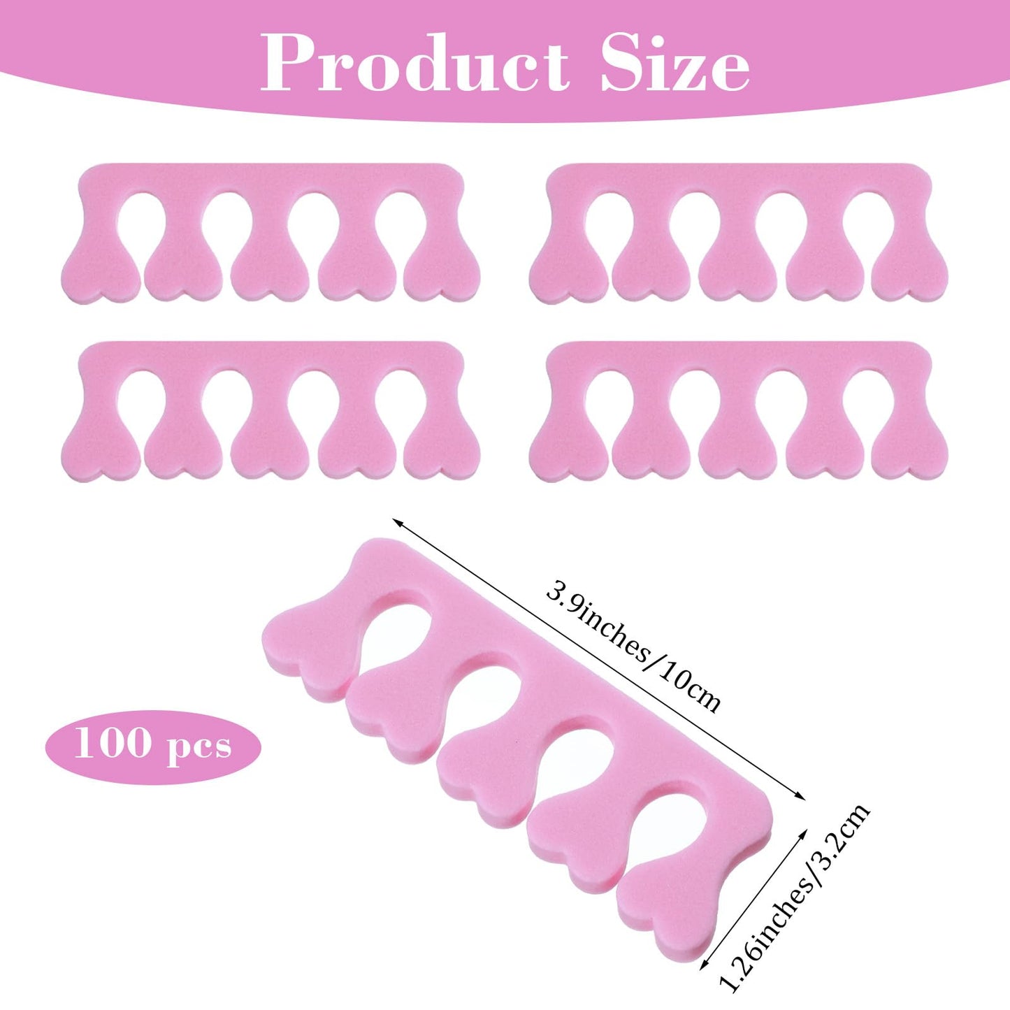 YBEATY 100 Pcs Sponge Toe Separators Soft Finger Separators Premium Pedicure Tool Kit Flexible Toe Divider Spacer for Polishing Pedicure Manicure Coating Nail Art Beauty Accessories (Pink)