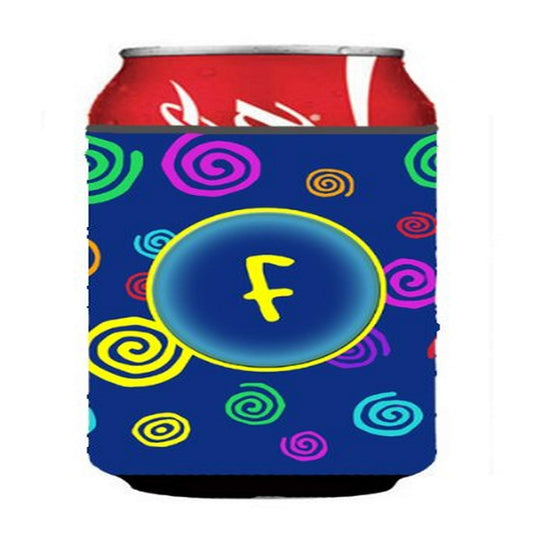 Caroline's Treasures CJ1011-FCC Letter F Initial Monogram - Blue Swirls Can or Bottle Hugger Cooler Washable Drink Sleeve Collapsible Beverage Insulated Holder, Can Hugger, Multicolor