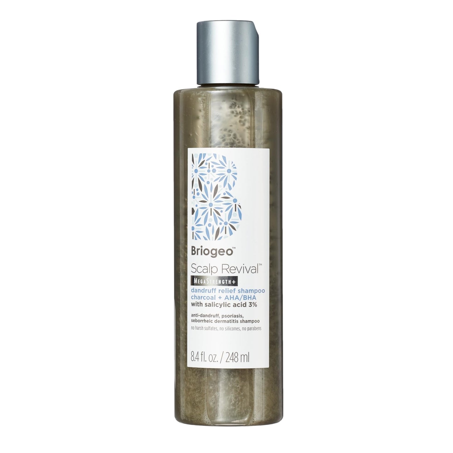 Briogeo Scalp Revival Megastrength Dandruff Shampoo, Charcoal + AHA/BHA with Salicylic Acid 3%, Anti-Dandruff Shampoo to Soothe a Dry, Flaky, Itchy Scalp,, Vegan, Cruelty-Free, 8.4 fl oz