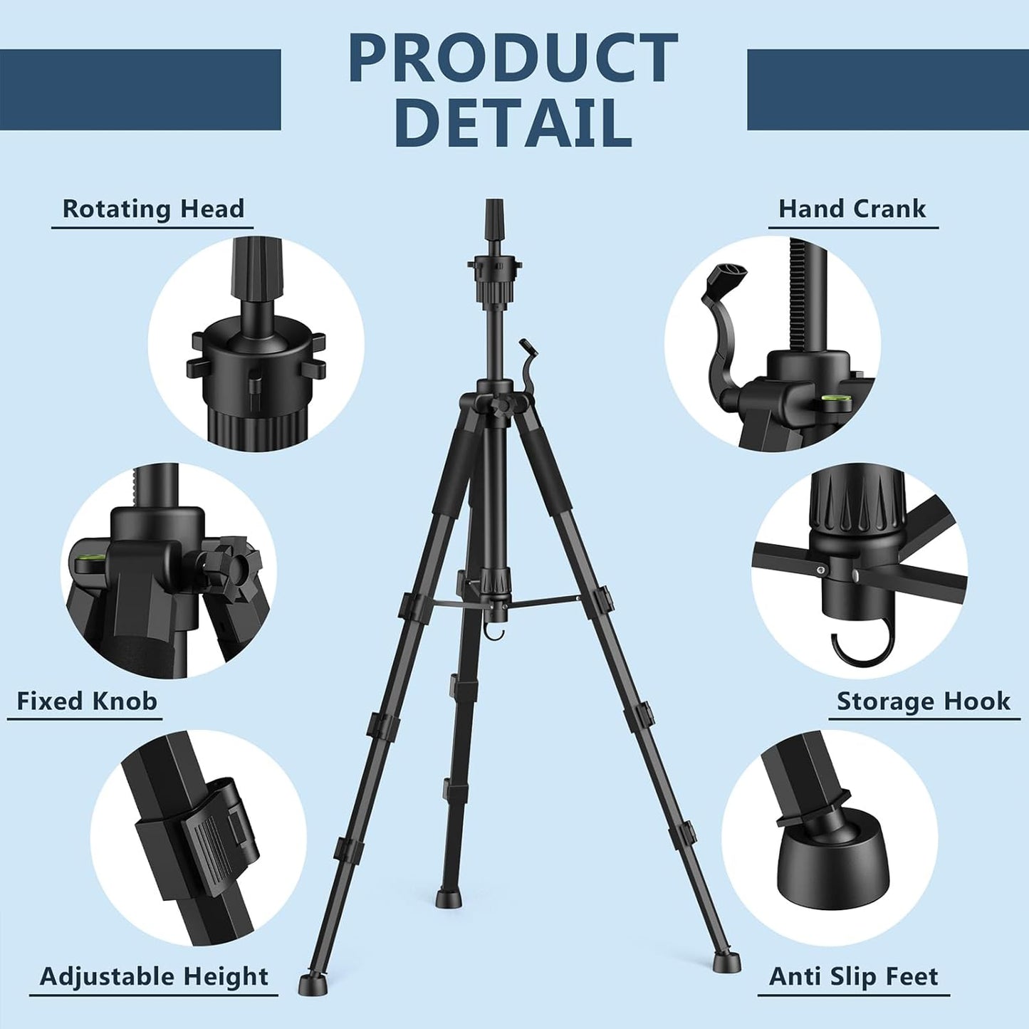 Adjustable Wig Stand Tripod - 54 Inch Heavy Duty Mannequin Head Stand with Non-Slip Base for Cosmetology