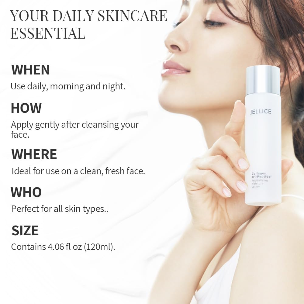 JELLICE Firming & Hydrating Collagen Lotion for Face & Neck – Lightweight Japanese Skincare with Tripeptides, Hyaluronic Acid & Niacinamide – Smooths, Tones & Softens – 4.06 fl oz
