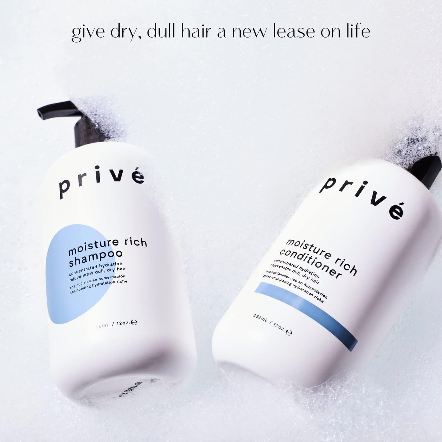 Prive Moisture Rich Shampoo - Hydrating Shampoo for Dry and Frizzy Hair - Sulfate Free Formula with Jojoba Protein, Kukui Oil and Green Tea - Softening, Color Safe - 12 oz