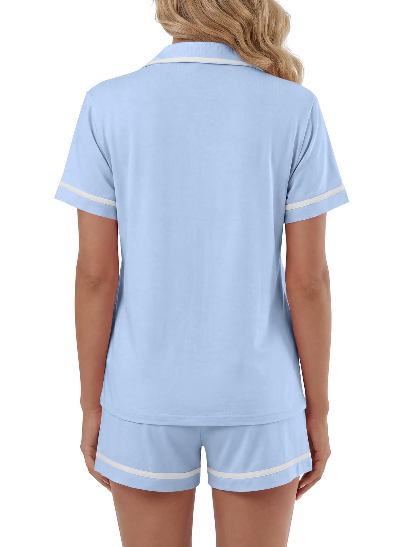 LYANER Women's Cotton Pajamas Set Button Short Sleeve Shirt with Shorts Set PJs Loungewear Blue X-Small