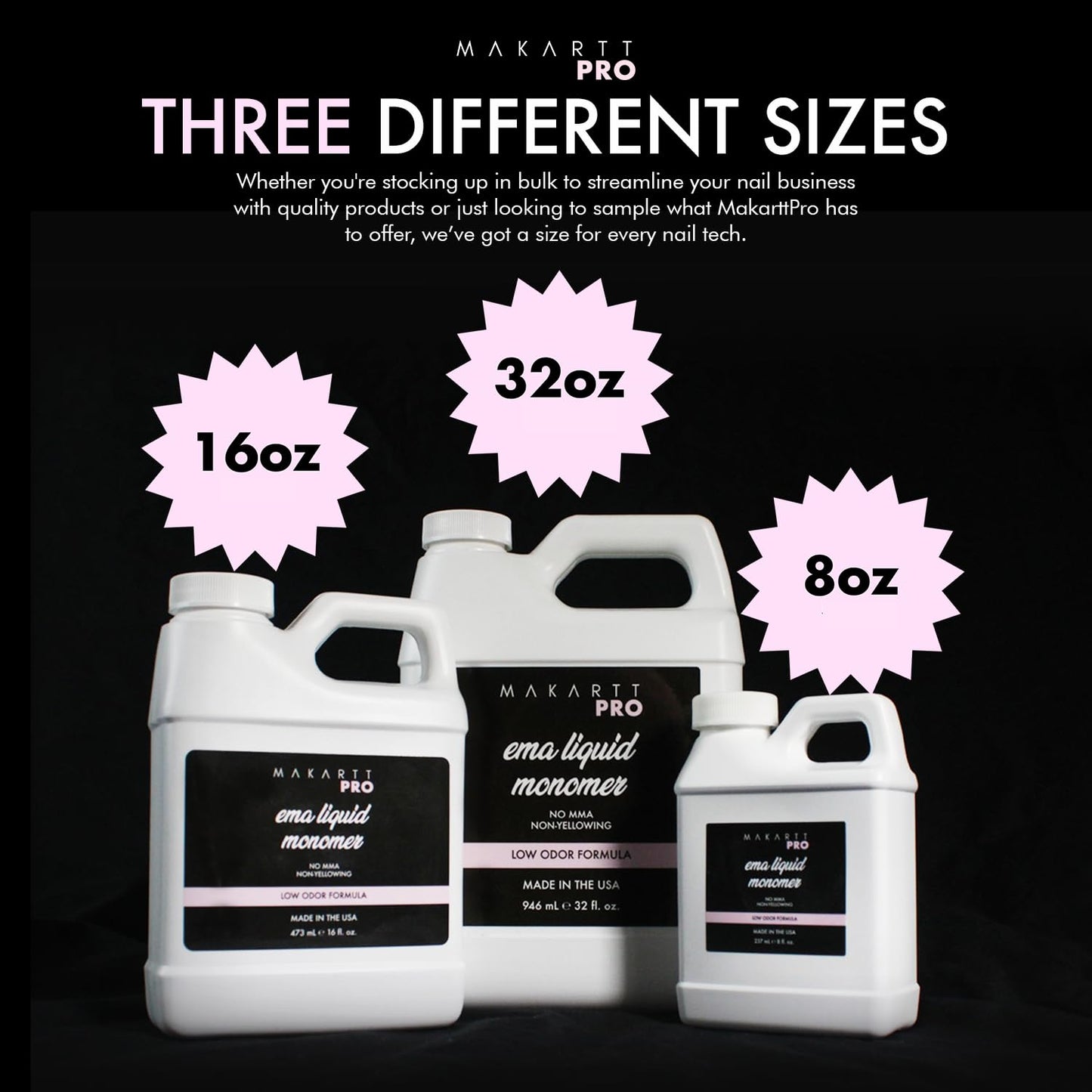 Low Odor Monomer - MMA Free, Non-Yellowing Formula for Acrylic Nails | 8 Fl Oz, Made in USA